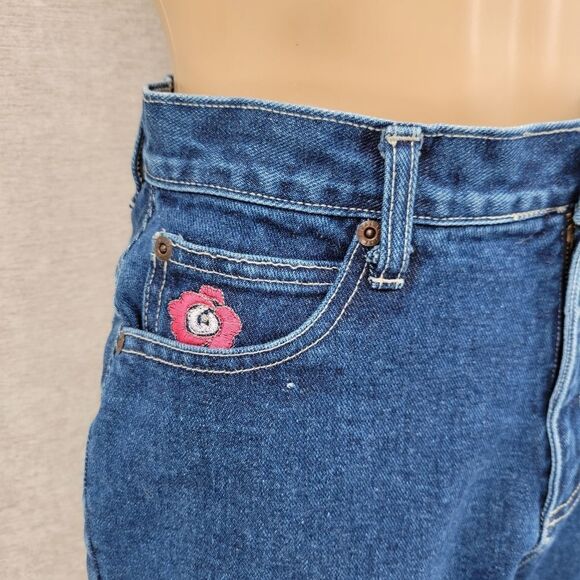 North Crest 90s Vintage Pink Floral Embroidered Denim Women's Blue Jean Shorts - Picture 14 of 15